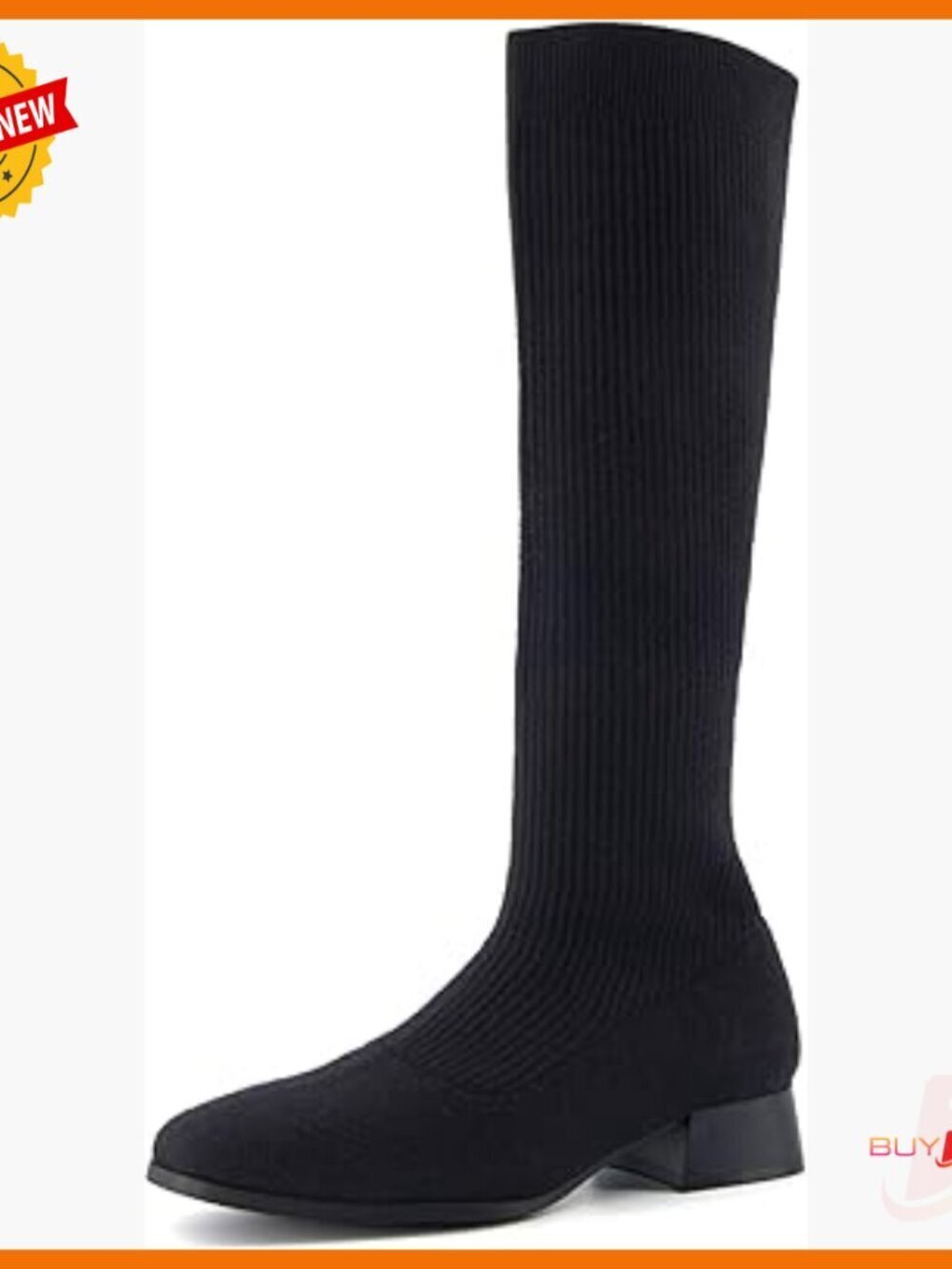 Knee-High Stretch Boots Slip-On Memory Foam Low Block Heel